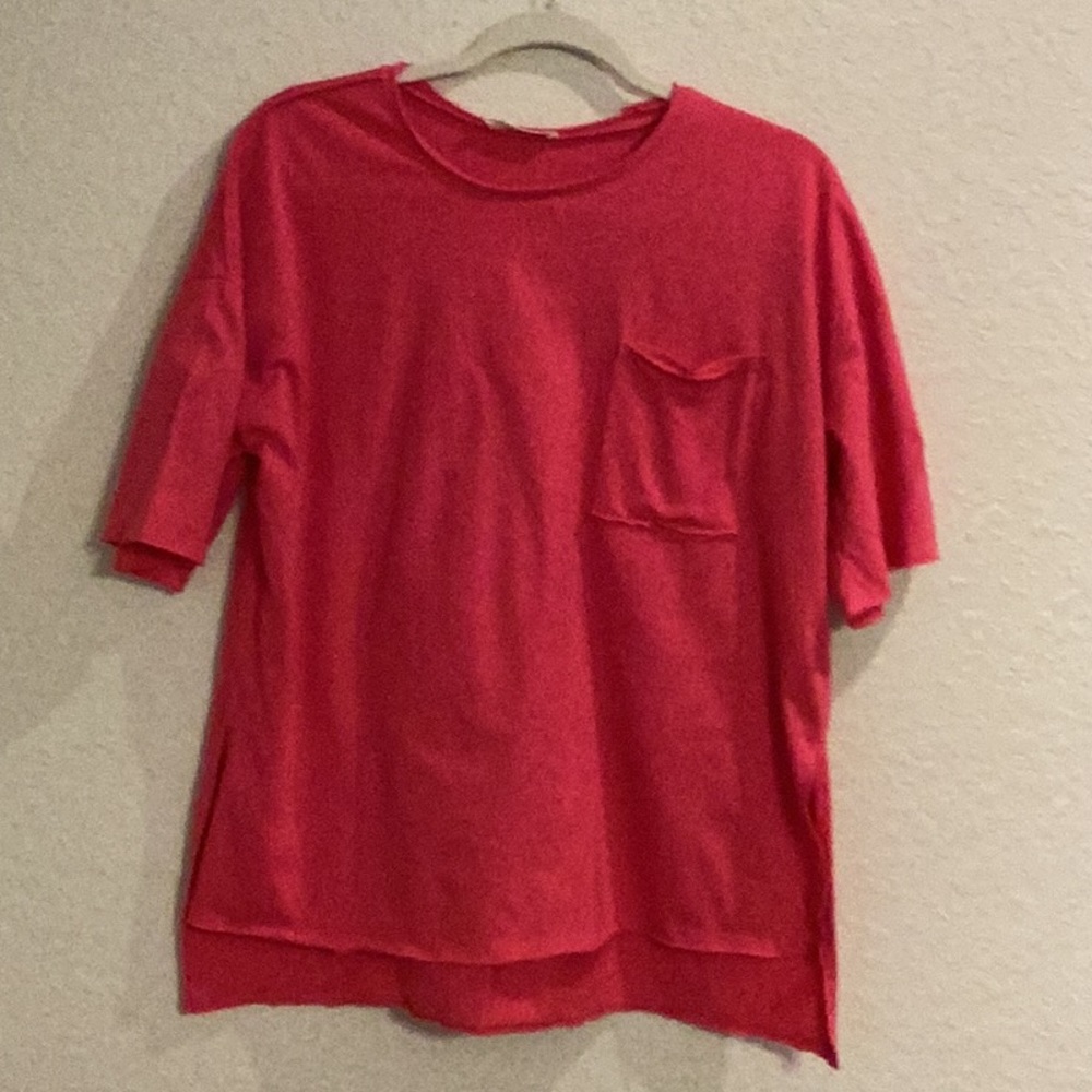 Raw edge, long T-shirt with split  hem detail